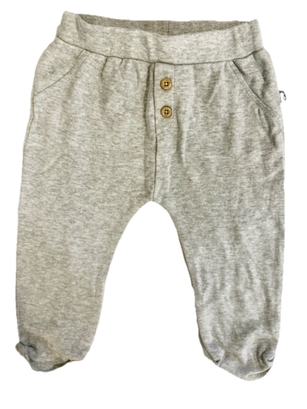 Rabbit + Bear Organic Grey Baby Footed Pants with Button Detail